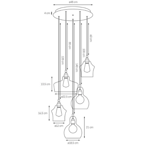 Lampa wisząca pięciopunktowa LONGIS CHROM 5 na plafonie KASPA