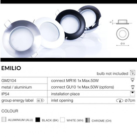 Wpust sufitowy EMILIO aluminium Azzardo