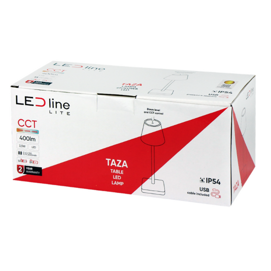 LED line LITE Lampa stołowa TAZA 3,5W 400lm CCT IP54 czarna 2x2000mAh