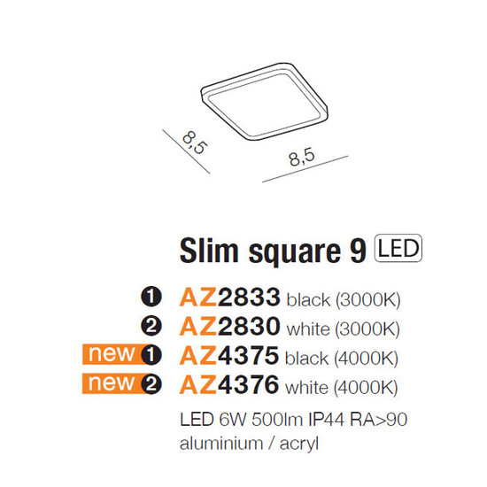 Wpust do łazienki IP44 LED SLIM SQUARE 4000K Azzardo