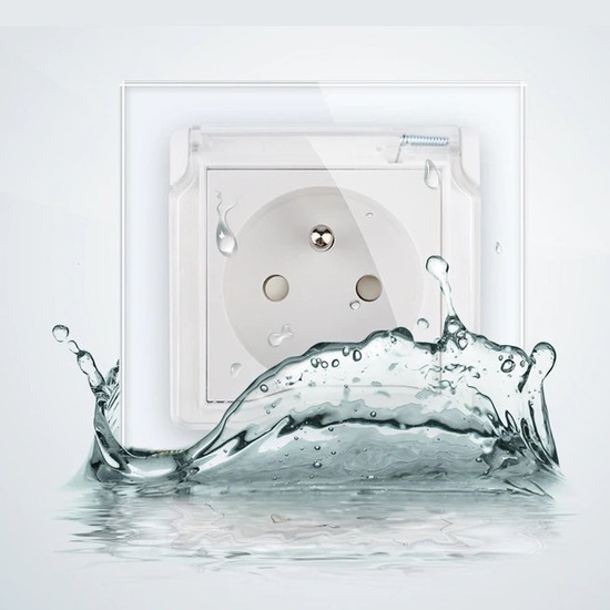 Gniazdo złote z bolcem w szklanej ramce z klapką bryzgoszczelną LIVOLO