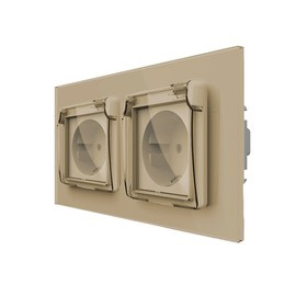 Komplet LIVOLO dwa gniazda w szklanej ramce z nakładkami kolor złoty