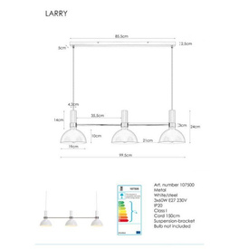 Lampa wisząca Larry 3L biała Markslojd