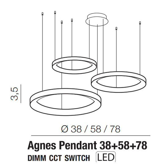 Lampa wisząca Agnes 38 + 58 +78 DIMM CCT SWITCH Azzardo AZ5025