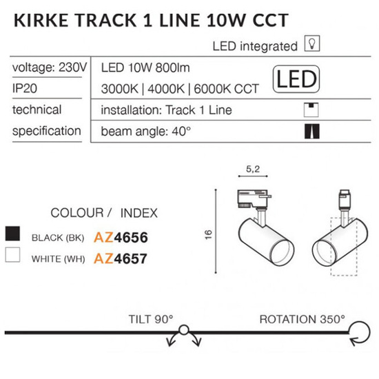KIRKE TRACK 10W CCT 1LINE Oprawa do szynoprzewodu Azzardo