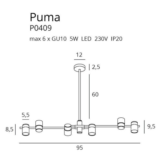 Lampa wisząca Puma 6 czarno-złoty MAXLIGHT 