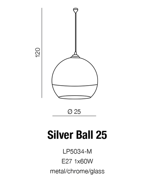 LAMPA WISZĄCA SILVER BALL 25  AZZARDO