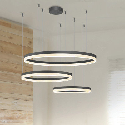 Ściemnialna lampa wisząca Halo 120 + 100 + 80 Black Azzardo + pilot