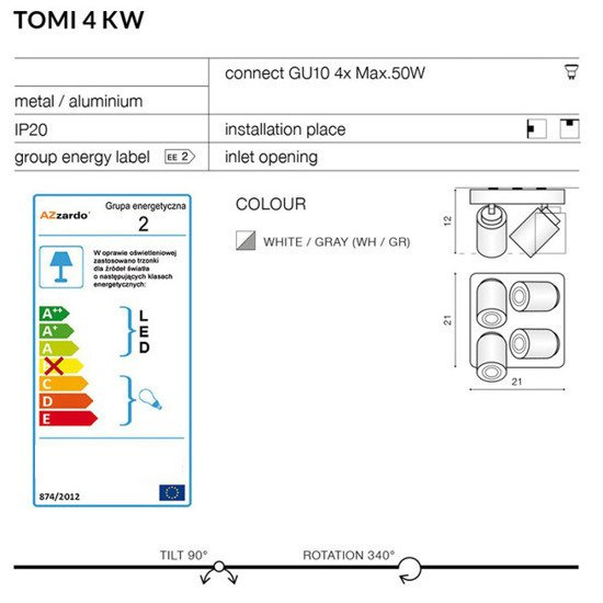 Lampa Tomi 4 KW White AZ0682 Azzardo