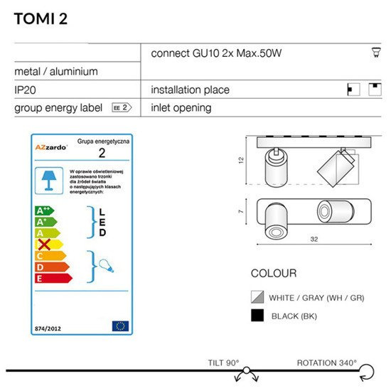 Lampa Tomi 2 czarna AZ0678 Azzardo