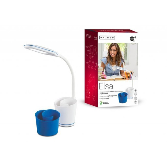 Lampka biurkowa z przybornikiem Elsa biało niebieska Nilsen