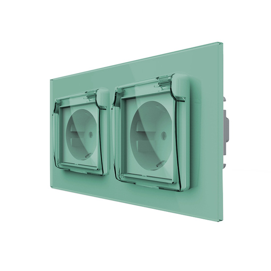 Komplet LIVOLO dwa gniazda w szklanej ramce z nakładkami kolor zielony