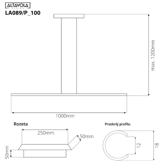 Lampa wisząca Linea No.1 100cm 4k 16W czarna