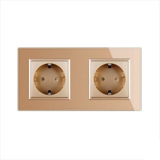 Komplet Livolo dwa gniazda w ramce złoty szampański