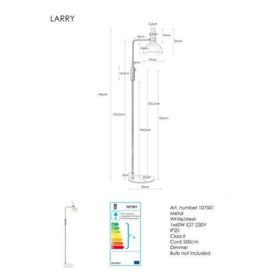 Lampa podłogowa Larry 1L biała Markslojd 