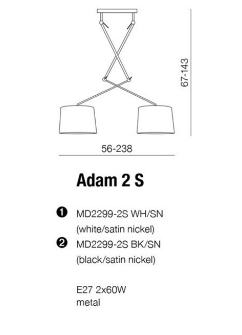 Lampa wisząca Adam 2S MD2299-2S WH Azzardo biała