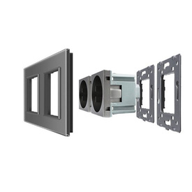 Komplet LIVOLO dwa gniazda w szklanej ramce z nakładkami kolor zielony