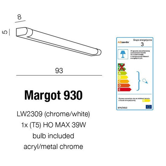 Kinkiet łazienkowy Azzardo Margot 930 LW2309