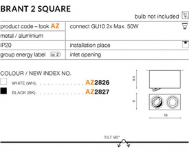 Lampa plafon Azzardo BRANT 2 SQUARE AZ2826