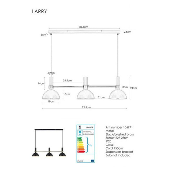 Lampa wisząca Larry 3L czarno-złoty Markslojd