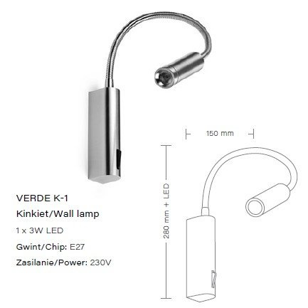 Kinkiet do czytania Azul K-1 LED stal nierdzewna