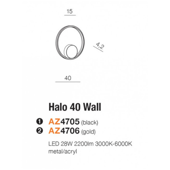 Kinkiet Halo 40 Wall Gold Azzardo