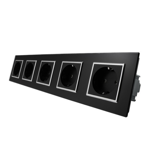 Komplet LIVOLO pięć gniazd w szklanej ramce kolor czarny