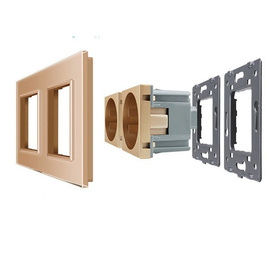 Komplet Livolo dwa gniazda w ramce złoty szampański