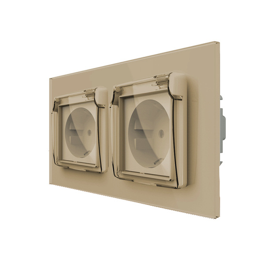 Komplet LIVOLO dwa gniazda w szklanej ramce z nakładkami kolor złoty