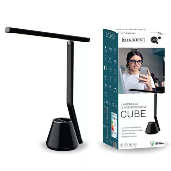 Lampka biurkowa LED Cube Nilsen z przybornikiem czarna