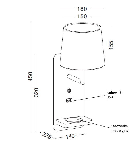 Kinkiet z gniazdem USB I ŁADOWARKĄ INDUKCYJNĄ HOTELS 420H biały