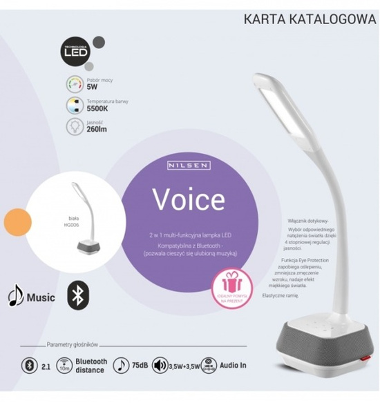 Lampka biurkowa LED Nilsen Voice z głośnikiem 
