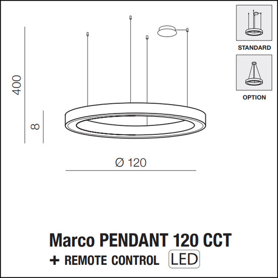 Biała lampa wisząca z pilotem Marco 120 CCT Azzardo AZ5052