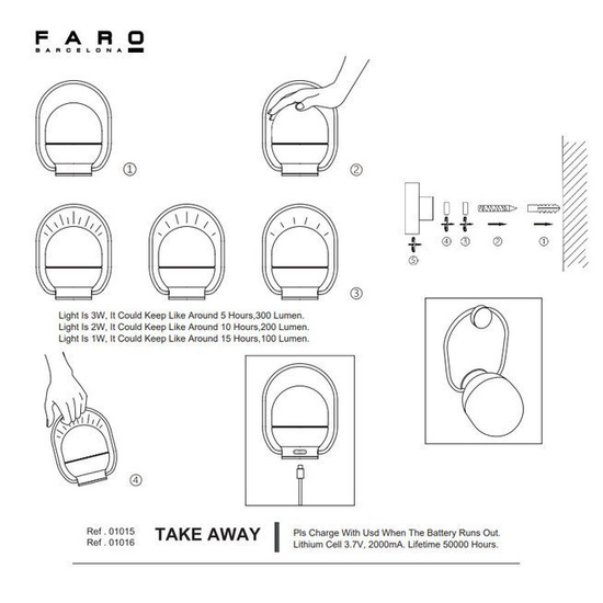 Biała lampka przenośna lampka TAKE AWAY LED 01015 Faro