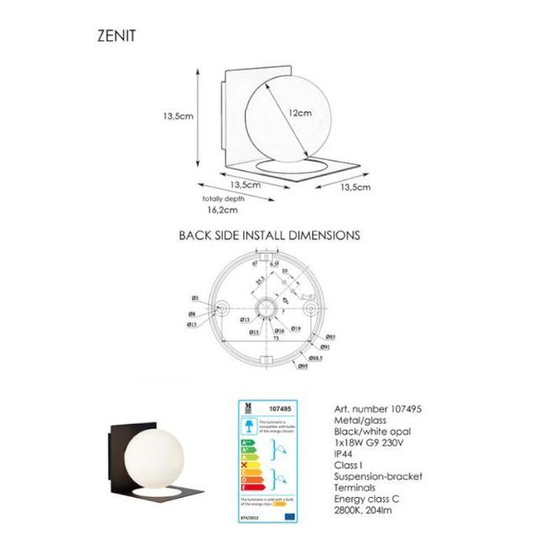 Kinkiet łazienkowy Zenit czarna IP44 Markslojd 