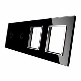 7011GG-62 Czarny panel szklany dotykowy dwuprzyciskowy z miejscem na dwa gniazda elektryczne
