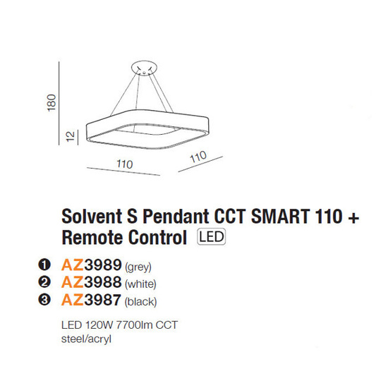 Lampa wisząca Solvent S Grey 110 cm Azzardo Smart WiFi