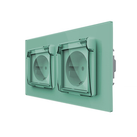 Komplet LIVOLO dwa gniazda w szklanej ramce z nakładkami kolor zielony