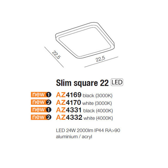 Wpust do łazienki IP44 LED SLIM 22 SQUARE Black 4000K Azzardo