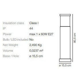LAMPA ZEWNĘTRZNA STOJĄCA TRONCO PT1 H80 KAWA 163741 IDEAL LUX