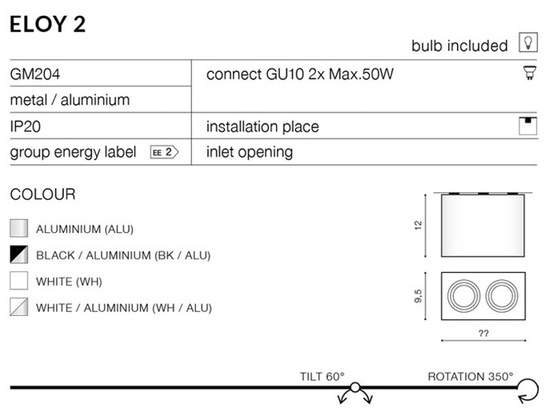 Plafon Eloy 2 czarny alu Azzardo