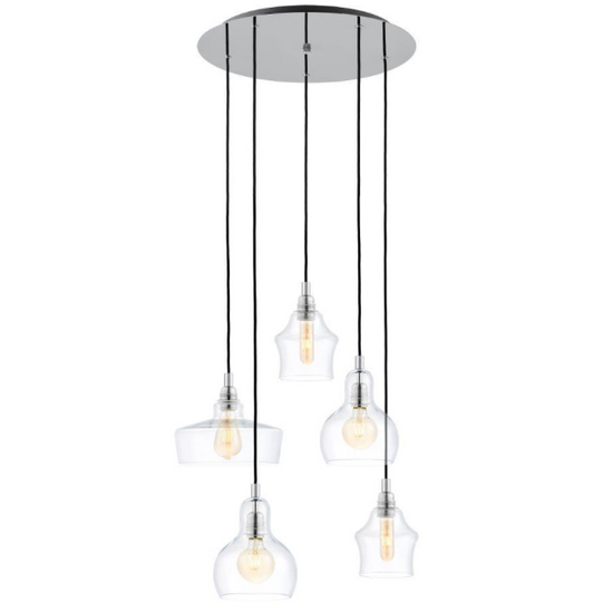 Lampa wisząca pięciopunktowa LONGIS CHROM 5 na plafonie KASPA
