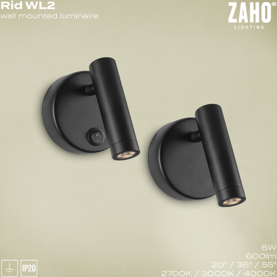 Kinkiet RID WL2 z włącznikiem Zaho Lighting