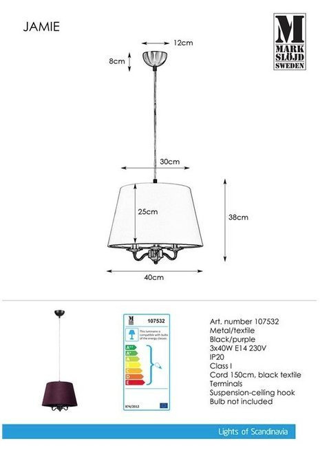 Lampa wisząca JAMIE 3L fioletowa 107532