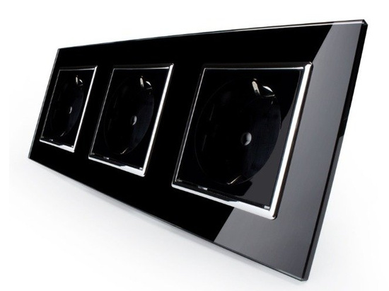 Komplet LIVOLO trzy gniazda w szklanej ramce kolor czarny