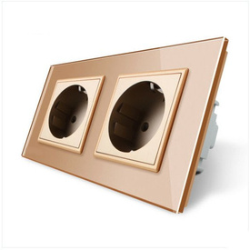 Komplet Livolo dwa gniazda w ramce złoty szampański