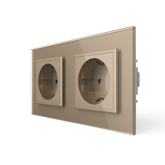 Komplet LIVOLO dwa gniazda w szklanej ramce z nakładkami kolor złoty