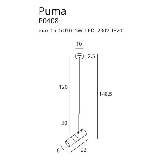 Lampa wisząca Puma 1 czarno-złoty MAXLIGHT 