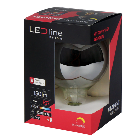 Żarówka LED line PRIME LED E27 4W 1800K 150lm 220-240V FILAMENT G125 KULA RETRO VINTAGE GRAFIT ŚCIEMNIALNA