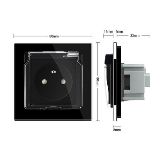 Gniazdo złote z bolcem w szklanej ramce z klapką bryzgoszczelną LIVOLO